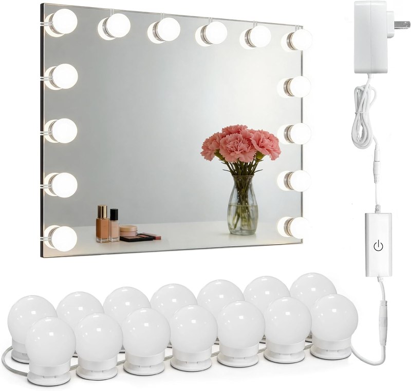 Waneway 14 Bulb Vanity Lights for Mirror, Plug-in Power Adapter & Touch Dimmer, 6,000K, 1350 Lumens (Mirror Not Included)