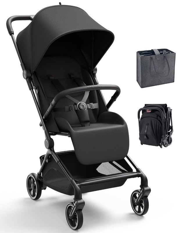 Momcozy TuckGo Travel Stroller, Spacious Seat, One-Hand Fold, 33 L Storage | 14.33 lb Lightweight Design, Compact for Air Travel, 3-Position Recline, 4-Wheel Suspension and UPF 50+ Canopy