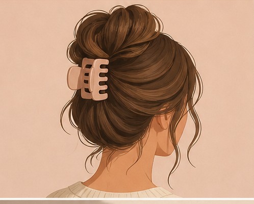 Illustration of a claw clip holding a loose bun.