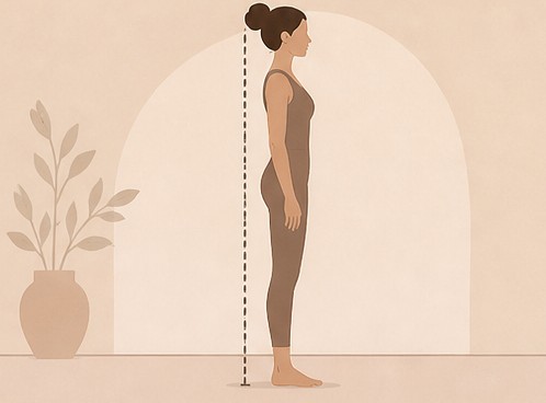 Illustration of a standing silhouette shown with an upright vertical line.