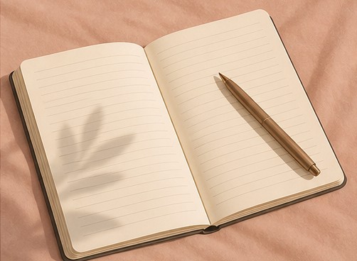 Illustration of an open notebook with a pen.