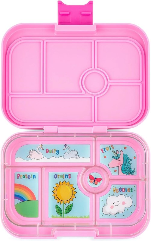Yumbox Original Bento Lunch Box for Kids (Power Pink Unicorn) | Leakproof, 6 sections, Durable, Compact, Lightweight, Easy Open Latch, Dishwasher Safe
