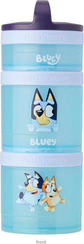 Whiskware Bluey Stackable Snack Containers for Babies, Toddlers, and Kids, 3 Stackable Snack Cups for School and Travel, Cupholder Friendly, Bluey and Bingo! Let's Do This!
