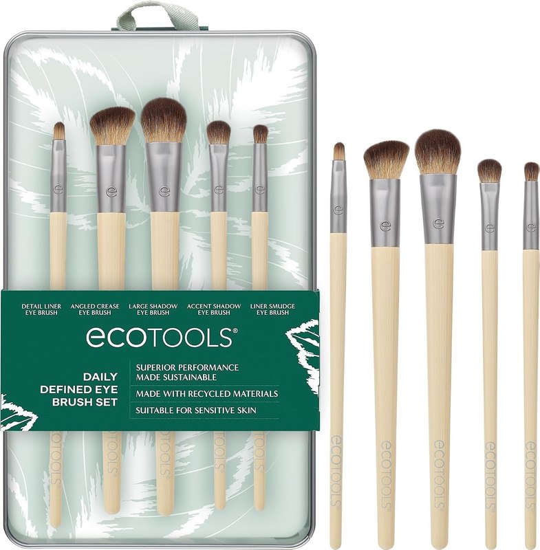 EcoTools Daily Defined Eye Brush Kit, Makeup Brushes, 5 Piece Set | Eye brushes for liquid, powder, and cream eyeshadow and eyeliner application, synthetic hair, cruelty-free
