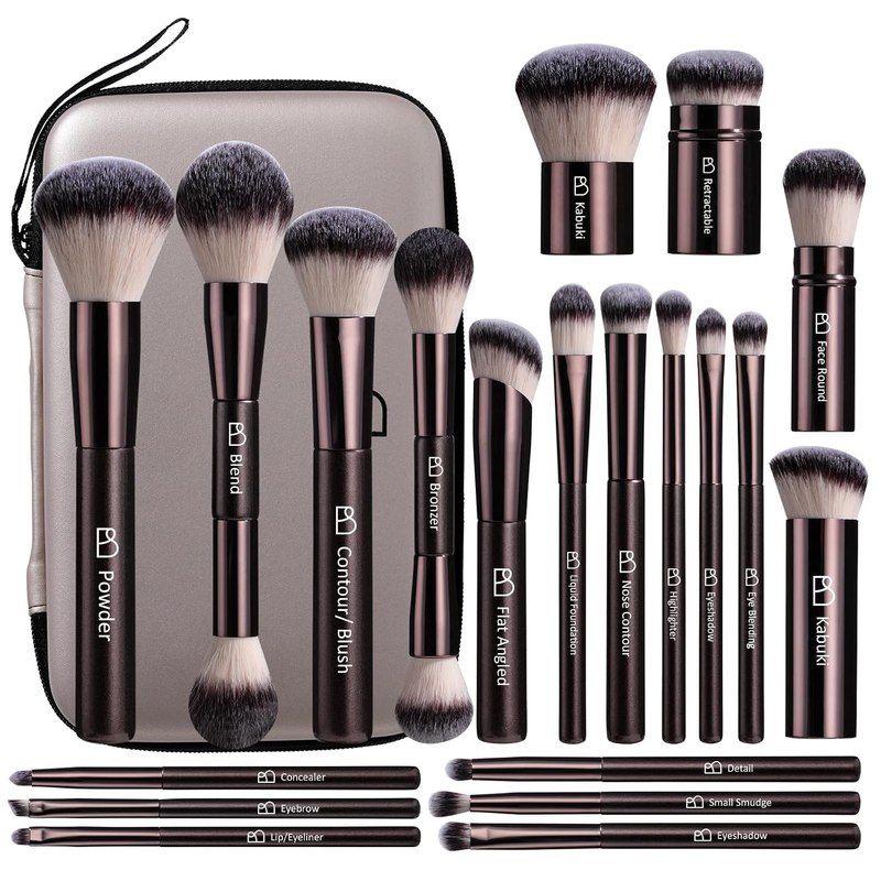 Professional Makeup Brush Set BS-MALL with Travel Case, 20PCS Synthetic Makeup Brushes for Foundation, Conce aler, Blush, Powder & Eyeshadow, Labeled Face Eye Brushes for Beginners, Makeup Artists