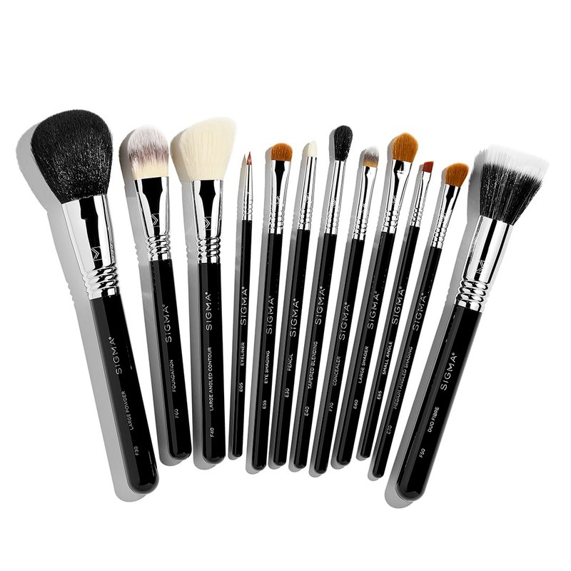Sigma Beauty Essential Brush Set — Professional Grade Makeup Brush Set with Premium Fibers and Sleek, Durable Handles for Face & Eyes, Includes 12 Black Makeup Brushes
