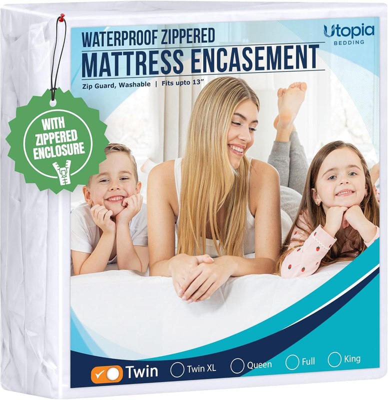 Utopia Bedding Twin Size Mattress Protector Zippered, 100% Waterproof