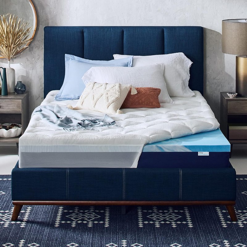 Sleep Innovations Cooling Comfort Gel Memory Foam Dual Layer Mattress Topper, 4 Inch, Full Size, Pillow Top Cover