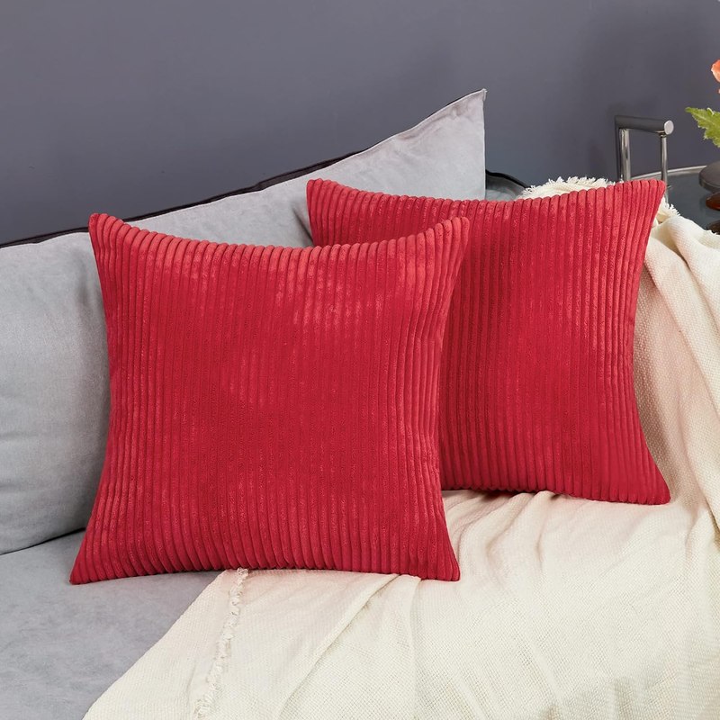 Deconovo Corduroy Throw Pillow Covers, Set of 2 Soft Decorative Cushion Covers, Machine Washable Texture for Sofa, Couch, Bedroom & Living Room, 20x20 inch, True Red