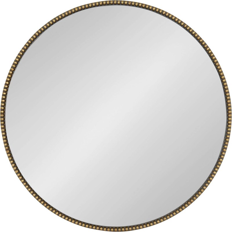 Kate and Laurel Gwendolyn Decorative Round Wall Mirror with Beaded Gold Leaf Frame, 23.6-Inch Diameter