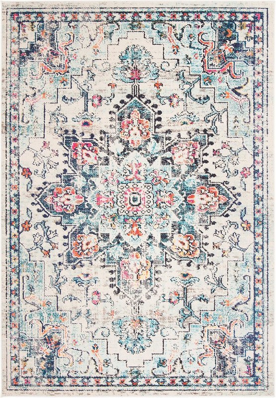 SAFAVIEH Area Rug 3x5 - Madison Collection - Cream & Blue, Boho Chic Distressed Medallion Design, Non-Shedding & Easy to Clean, Ideal for Living Room, Bedroom, Dining Space (MAD473B)