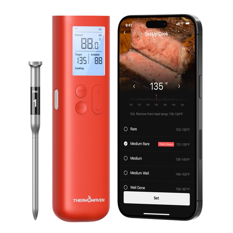 ThermoMaven Sub-1G Smart Wireless Meat Thermometer with Standalone Base
