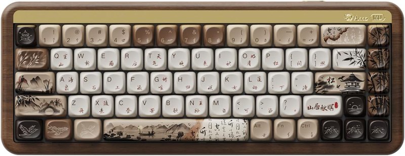 Akko Mechanical Gaming Keyboard with Walnut Wooden Case, MU01 Mountain Seclusion 65% 68-Key RGB 2.4G Wireless/Bluetooth/Wired Hot-swappable Keyboard with PBT Dye-Sub Keycaps for Mac & Win