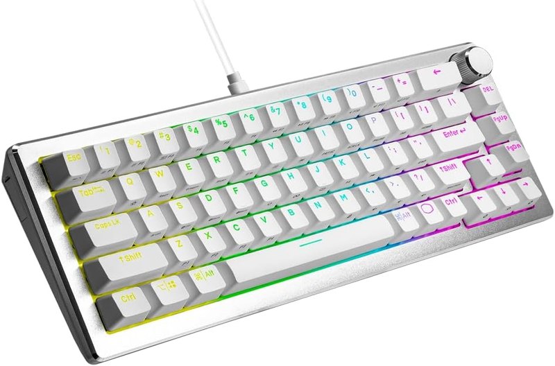 Cooler Master CK720 Hot-Swappable 65% Silver/White Mechanical Gaming Keyboard, Kailh Box V2 Tactile Brown Switches, Customizable RGB, USB-C Connectivity, 3-Way Dial, QWERTY (CK-720-SKKM1-US)