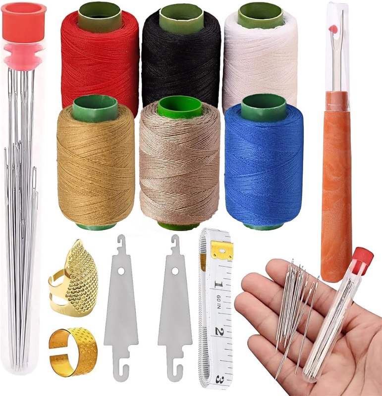 37PCS Sewing Tool Set, Big Eye Steel Sewing Needles Kit, Needle and Thread Kit,Threader an