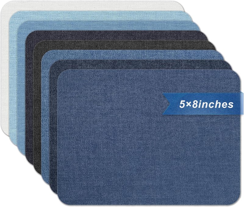 Azobur Iron on Patches for Clothing Repair, 8 Pcs Jean Patches for Inside and Outside, Sew on Iron on Denim Patches for Jeans Kits 5"x 8"（Eight Colors）