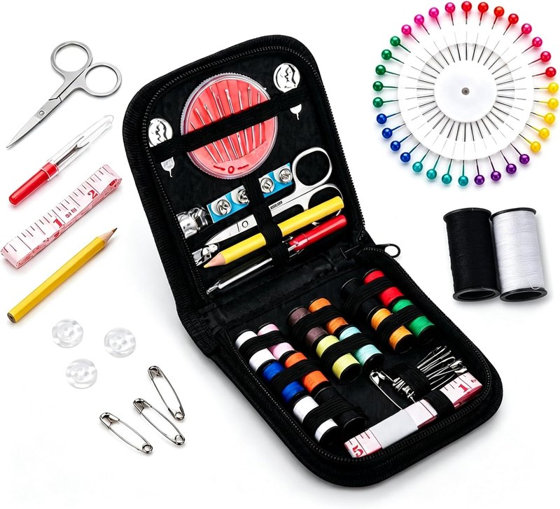 JANREAY Sewing Kit for Adults Travel Mini Kit with 14 Thread Spools | Compact Emergency Repair Sewing Case with Needles, Thread, Scissors & Tools for Travel, Home & Beginners Quick Cloth Fixes