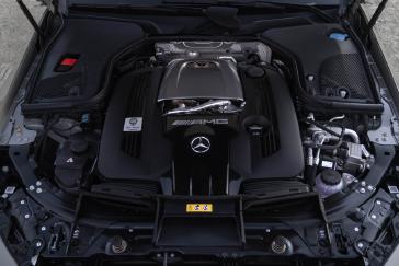 The Mercedes-AMG GT 4-Door Coupe's handcrafted V8 engine bay.