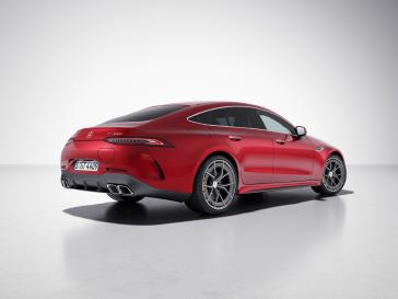 Rear three-quarter studio view of the Mercedes-AMG GT 4-Door Coupe.