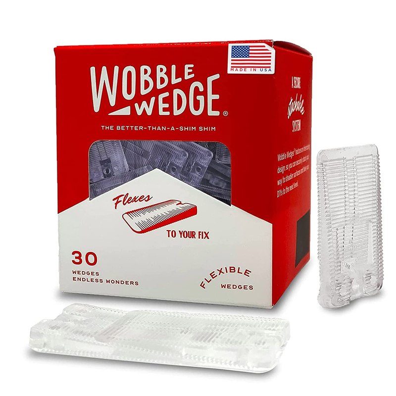 Wobble Wedge Flexible Plastic Shims, Leveling Wedges, Clear, 30-Pack | Flexible Clear Shims with Durable Non-slip Interlocking Design; Easy to Cut, Trim & Shape, Multipurpose Leveling; Made in USA