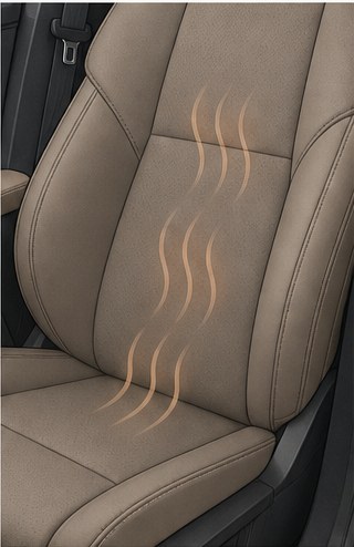 Illustration of a car seat with warmth rising from the cushion.