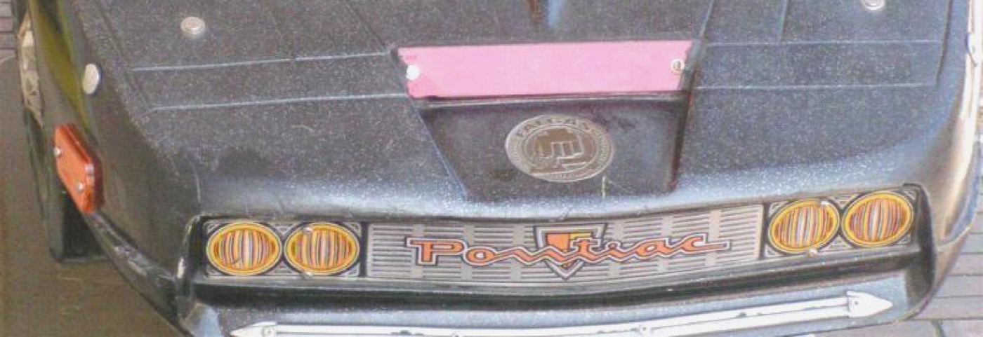 A Knight Rider KITT replica Pontiac Trans Am, front view, real photograph.