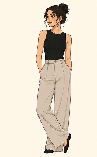 Drawn figure standing with hands in trouser pockets.
