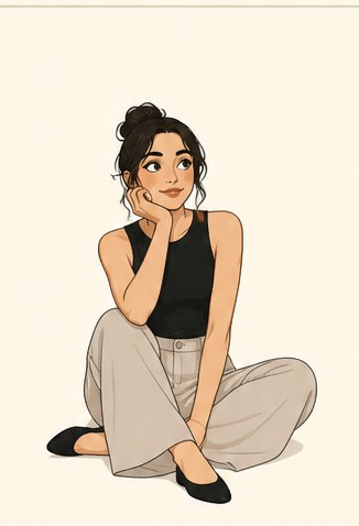 Drawn figure seated on the floor, chin resting on a hand.