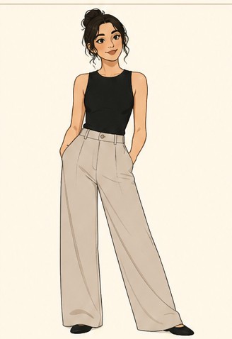 Drawn figure standing straight on, hands at the sides.