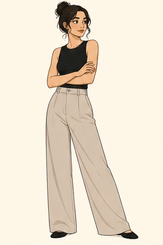 Drawn figure with arms folded, looking away from the camera.