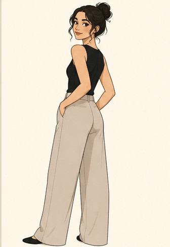Drawn figure turned mostly away, glancing back over the shoulder.