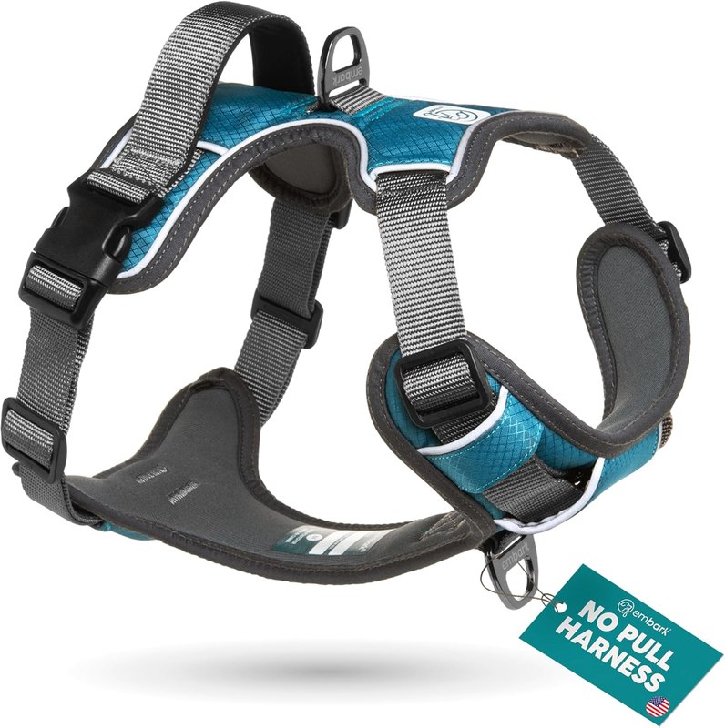 Embark No Pull Dog Harness, Reflective Adjustable Training Vest, No Choke | Adjustable straps fit all dog breeds with sturdy hooks; 360° reflective trim, soft padded Harness Design for All Dogs