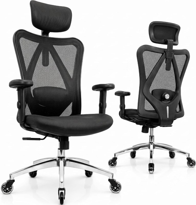 Duramont Ergonomic Office Chair | Adjustable Desk Chair with Lumbar Support and Rollerblade Wheels | High Back Chair with Breathable Mesh | Thick Seat Cushion