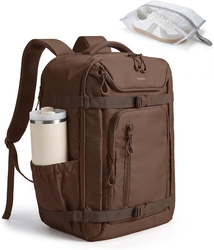 BAGSMART Travel Backpack for Women & Men, 17-Inch Laptop Carry on Backpack | 35L Airline Approved Personal Item Bag with Wet Pocket & Shoe Pouch, Large Side Pocket for 40oz Tumbler, Water-resistant