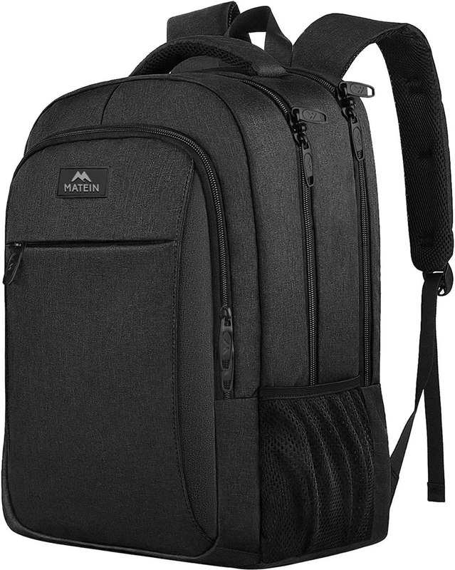 MATEIN Business Laptop Backpack, 15.6 Inch Travel Work Bag for Men Women | Water Resistant Daypack, Personal Item Bag Size, Anti Theft Pocket, Luggage Strap, Computer Backpack for Work College, Black