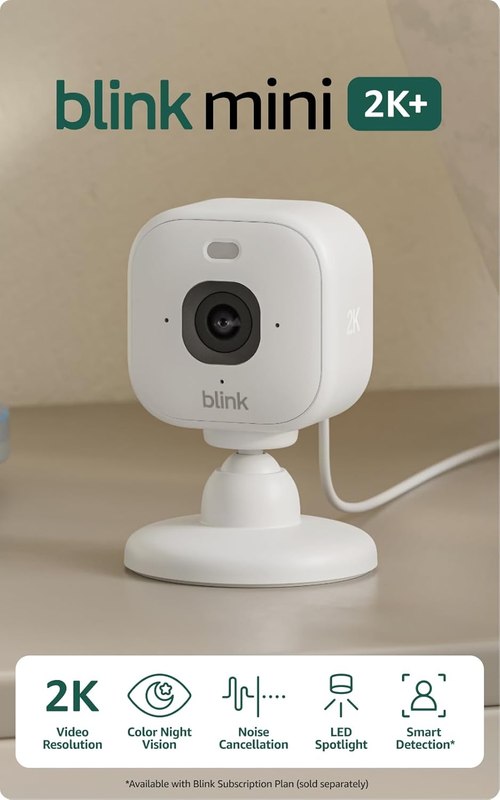 Blink Mini 2K+ (newest model) – Plug-in Home & Pet Indoor Security Camera with 2K video resolution, night vision, enhanced audio, motion detection – 3 cameras (White)