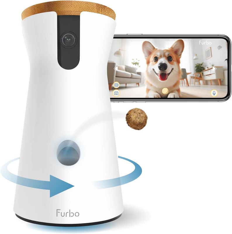 Furbo 360° Dog Camera [No Monthly Fee] | 360° Rotating Live View, Barking Alerts, Treat Toss, 2-Way Audio, Night Vision, Smart Home Puppy Monitoring, No AI Alerts