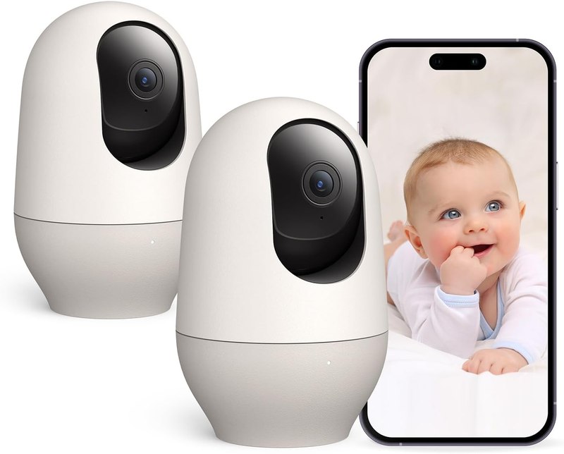 Nooie Baby Monitor with Camera 2 Pack, WiFi Baby Monitor Camera,360-degree 2K, Smart Baby Camera with Motion Tracking, Night Vision,Two Way Audio&Sound Detection,Works with Alexa, SD Card and Cloud