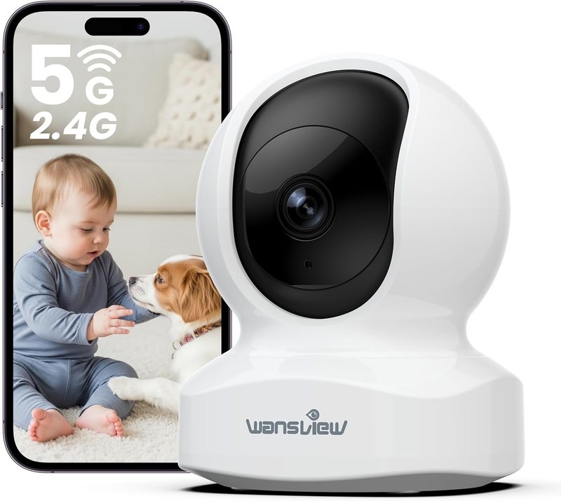 wansview Indoor/Baby/Pet Camera with Phone App, 5G&2.4G Wi-Fi, Q5 5MP White | UHD Security Camera Indoor for Monitoring Home/Baby/Cat/Dog/nanny, 2 Way Audio, 24/7 TF Card Storage(TF Card Not Included)