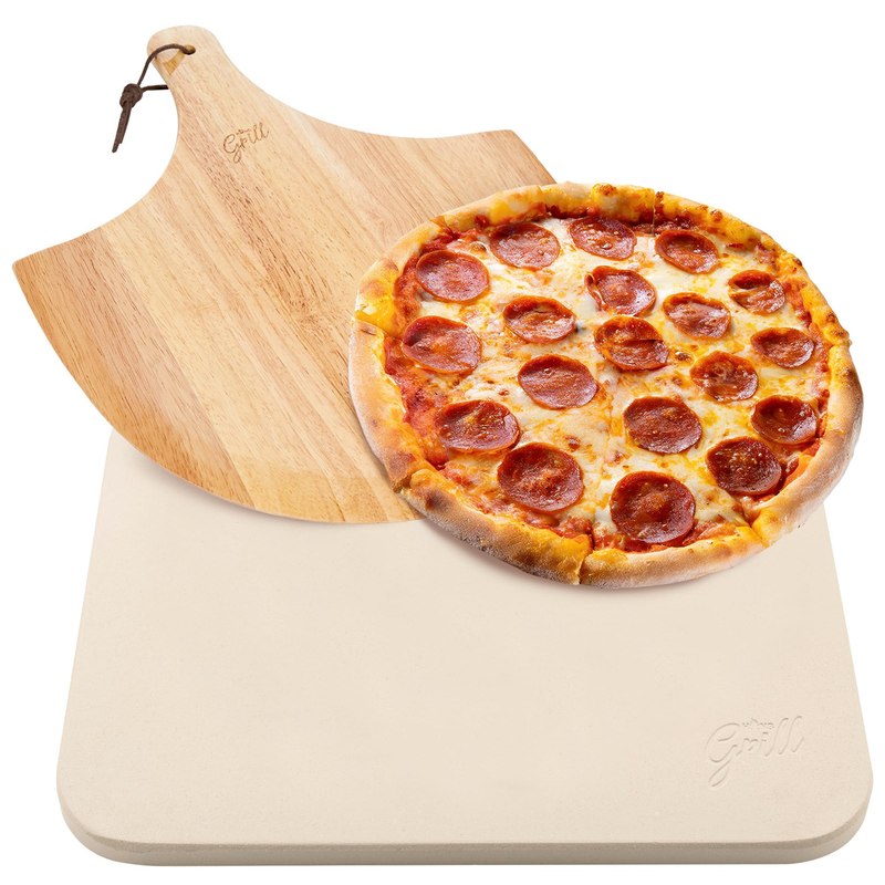 Hans Grill Rectangular Pizza Stone with Peel, 15 x 12 Inch Cordierite Stone