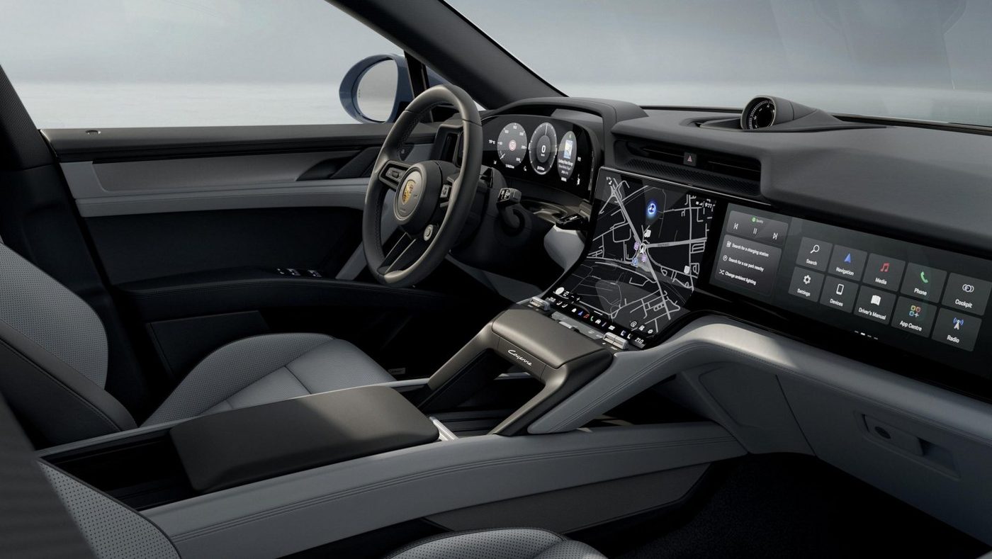 Wheel and brake detail on the Porsche Cayenne S Electric.