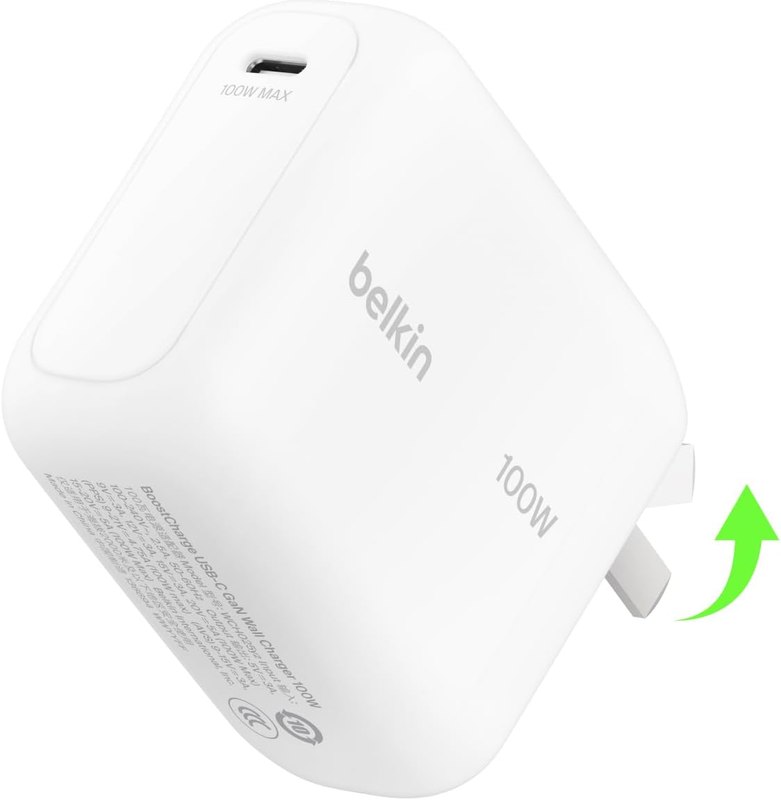 Belkin MacBook Charger, 100W Compact GaN USB C Charger Block, Fast Charging | PD 3.2, Super Fast Charging 2.0, Laptop Charger, iPad, iPhone 17, Samsung Galaxy, Pixel, Foldable Prongs, 5ft Cable Included