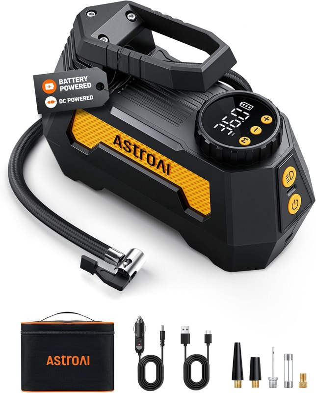 AstroAI H2 Pro Cordless Tire Inflator Portable Air Compressor 12VDC Battery | Dual Power S