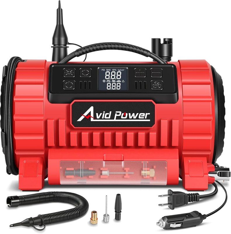 AVID POWER Portable Tire Inflator Air Compressor, 110V AC/12V DC Tire Pump | 5 Preset Modes & Digital LCD Gauge, Auto Shut-Off, Inflation & Deflation for Car Tires, Air Mattress & Small Inflatables