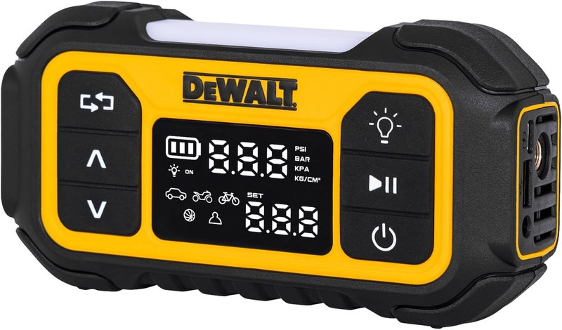 DEWALT Tire Inflator, Portable Air Compressor with Digital Pressure Gauge & Auto Shut Off, 150 PSI 12V DC Corded & Battery Powered Car Tire Pump with LED Light for Car, Motorcycle, Bike, Sports Balls
