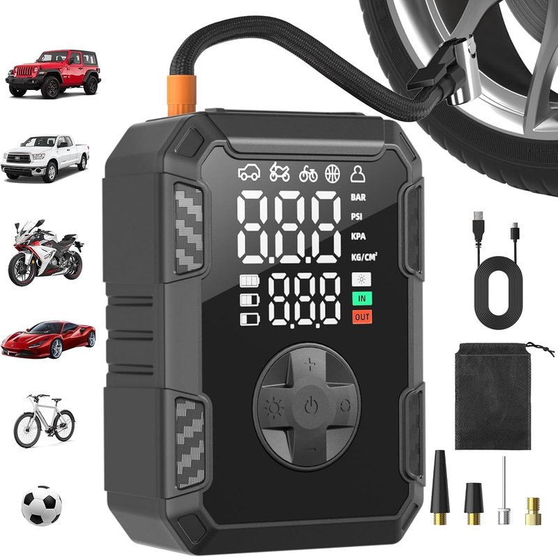 Oasser Cordless Tire Inflator Portable Air Compressor Air Pump for Car Tire | Dual LCD Display,150PSI, Auto Shut-Off,USB-C Rechargeable,LED Light, Storage Bag, Car Motorcycle Bike Ball