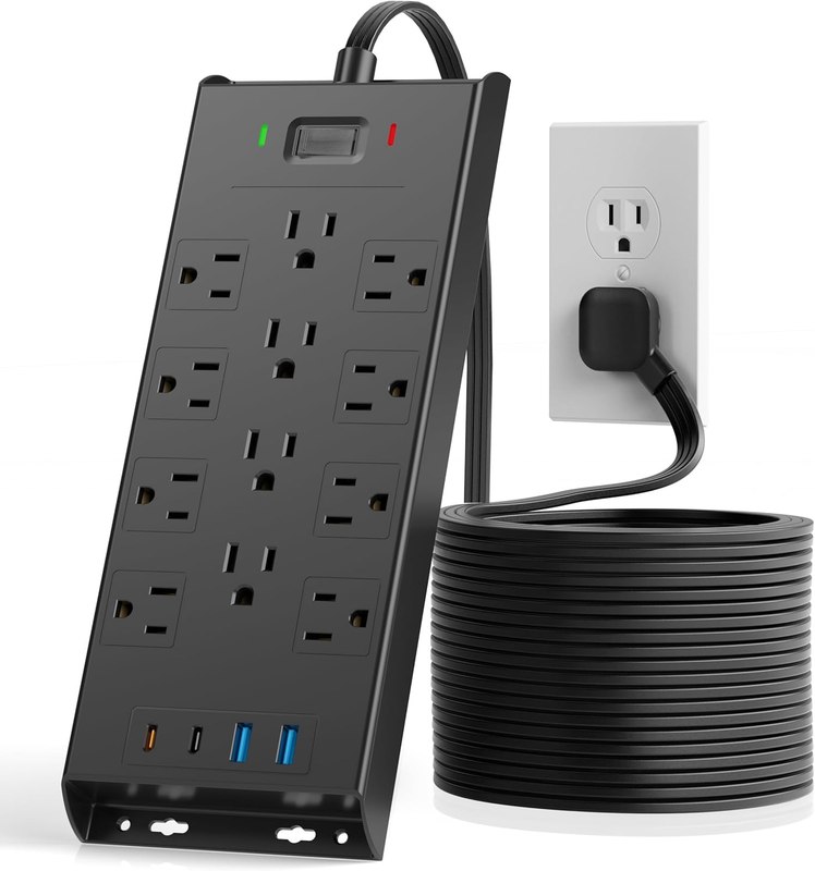 Surge Protector Power Strip 4800J, LeZone 10Ft Long Extension Cord Flat Plug, 12 Outlets 2