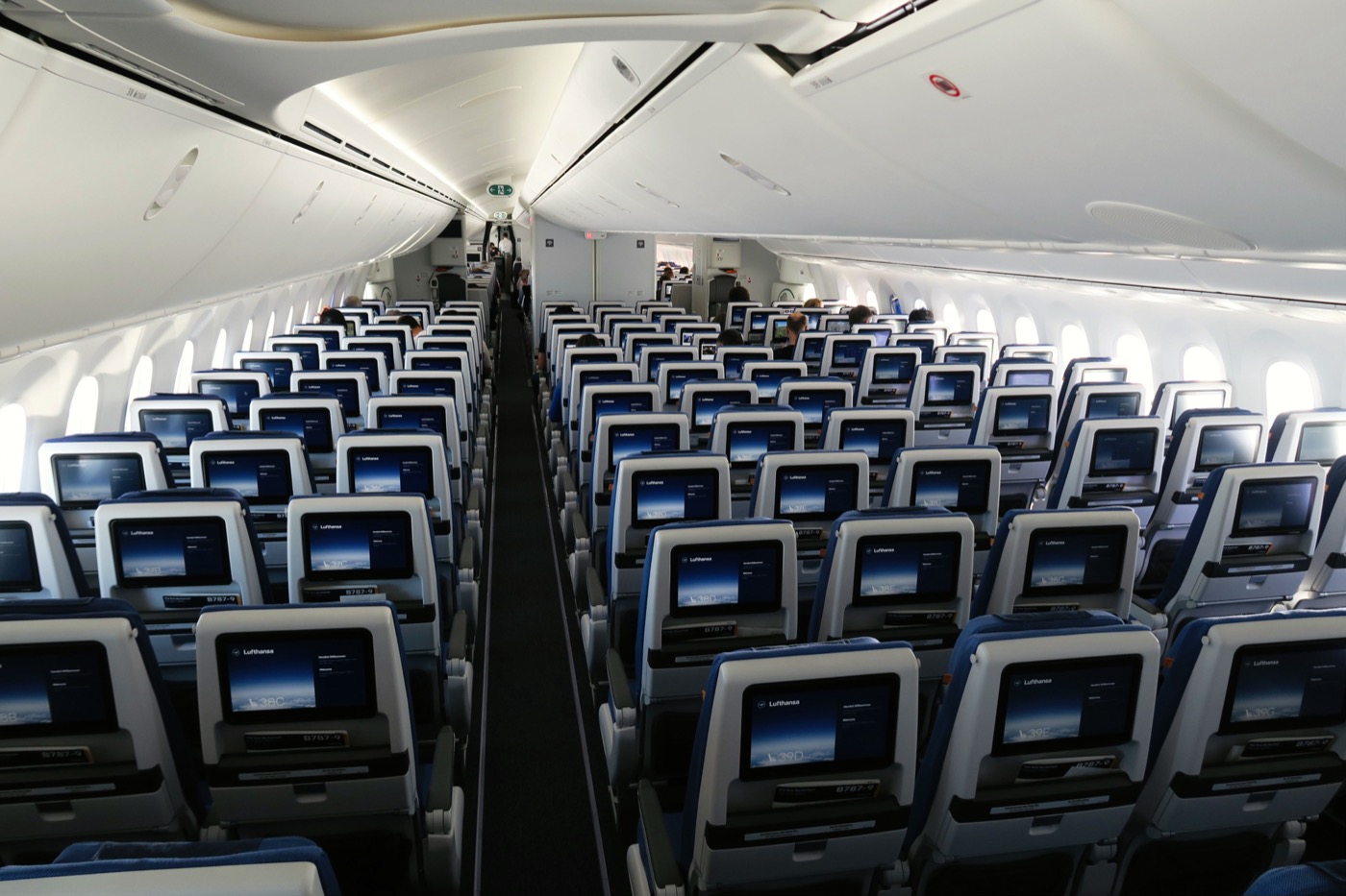 Airplane cabin interior, a real photograph
