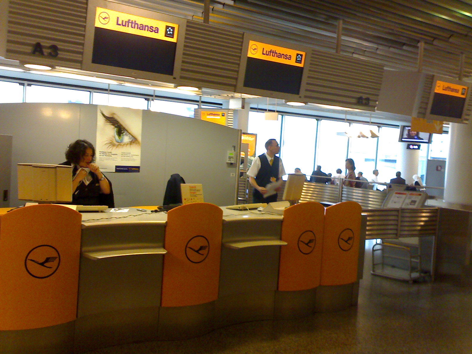 Airport check-in counter, a real photograph