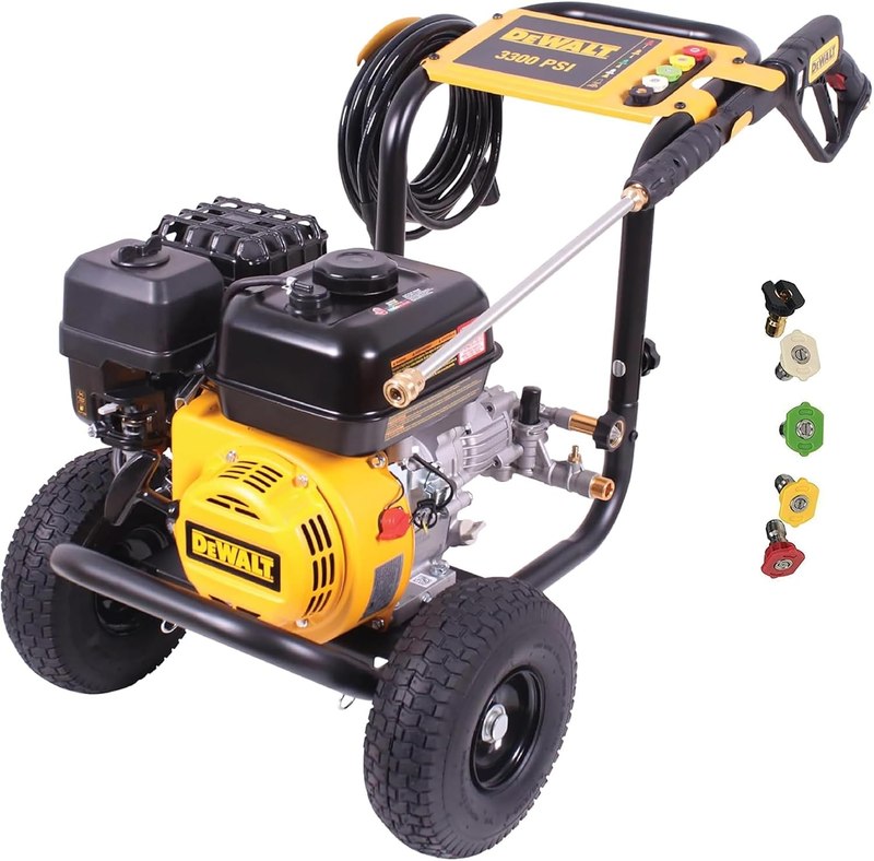DeWalt 3300 PSI Gas Pressure Washer, 2.4 GPM, Residential Model DXPW3300-S | Gas Power Washer For Homeowners. AAA Axial Cam Pump, 25' Hose, 5 Nozzles, Ergonomic Spray Gun. 49-State Compliant. DXPW3300-S
